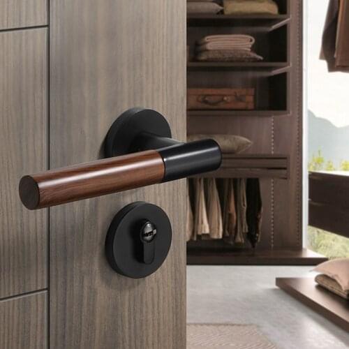 1set Door Lock Antique Wood Pattern Interior Living Room/Bedroom Black door Handle Lock Doors