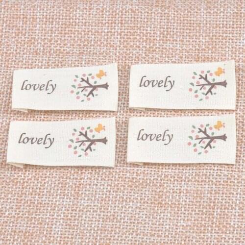 Lovely tree clothing label tags Beige Woven tagging labels for Clothing Shoes Bags Washable Garment Tags 20x41mm 50pcs cp1534