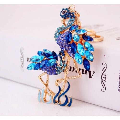 Creative cute cartoon flamingo keychain animal metal pendant key chain alloy rhinestone bag pendant jewelry 4 colors