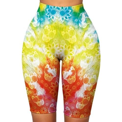 New Sexy Tye Dye Prints Women Shorts Elastic Slim Fitness Sport Gym Workout Push Up Knee-Length Tie Dye Leggings Yoga Pants