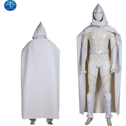 ManLuYunXiao American Anime Superhero Moon Knight Costumes Marc Spector Cosplay Costume Zentai White Jumpsuit Bodysuit Halloween