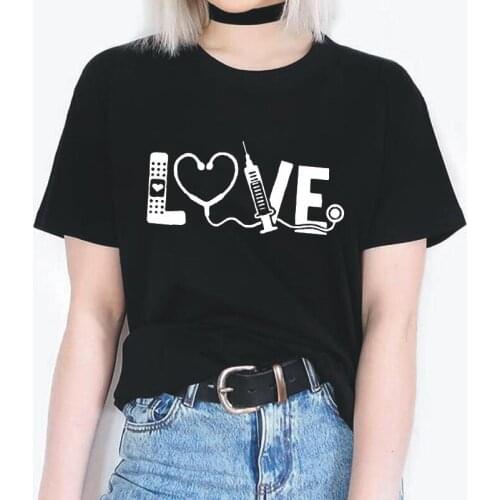 Fashion Love Nurse Print Harajuku Shirt Tee Shirt Femme Casual Plus Size Summer Short Sleeve T Shirt Women Tops Camiseta Mujer
