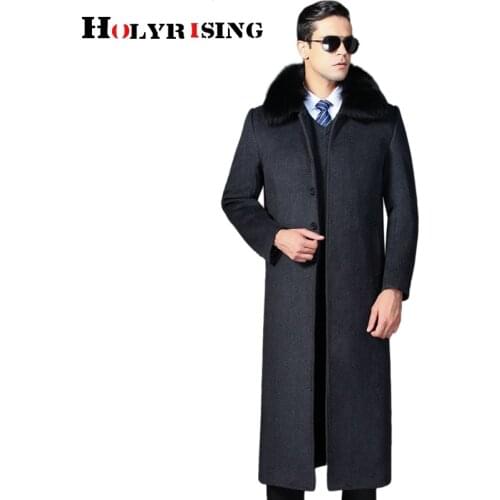 Men cashmere coats fur 6XL long business woolen peacoat for male thicken warm trench плащ-тренч winter father overcoat 19741