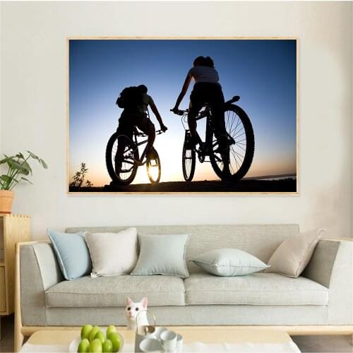NewBicycle Christmas Santa Bike Silhouette Tulips Wall Pictures for Living Room Bedroom Decoration Canvas Wall Art