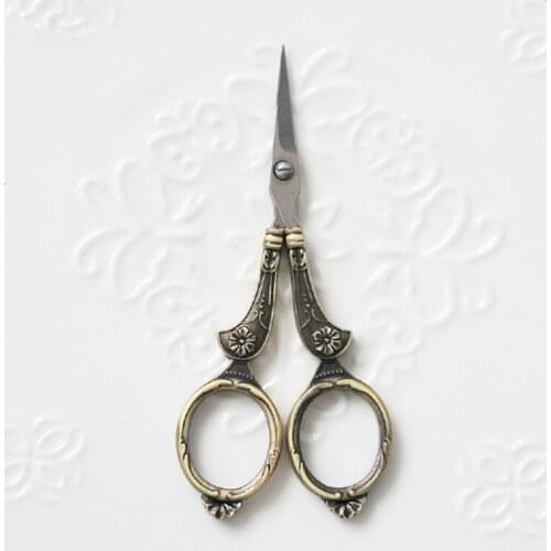 Fashion Retro Gold Silver Carved Cross Stitch Stainless Steel Scissor Paper Handicraft DIY Fabric Cutter Office Home Supply Tool