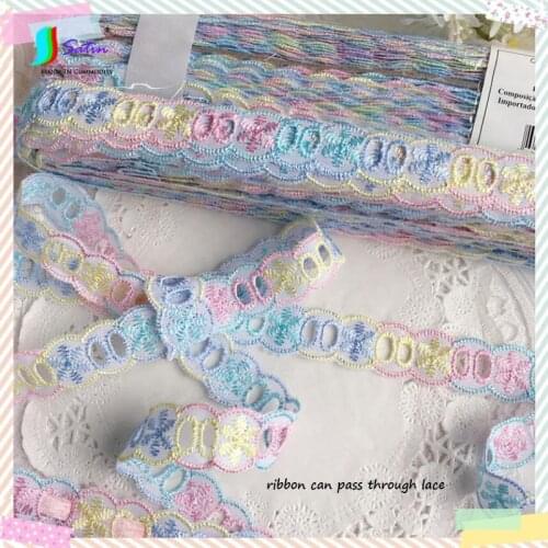 Wholesale Bright Macaroon Colorful Clothes Hat Bag Pants Doll Skirt Sew Decorate Hollow Ribbon Can Pass Lace 30Yards S0292L