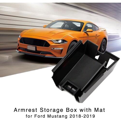 Armrest Storage Organizer Box Holder for Ford Mustang 2018 2019 Central Console Glove Tray With Non-slip Door Mat