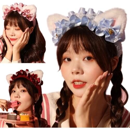 Cartoon Lolita Cat Ears Turban Wash Face Hairband for Women Soft Head Wrap for Shower Skincare Makeup Wide Headband LX9E