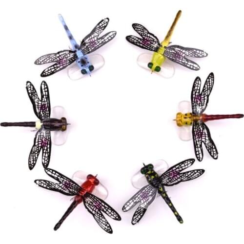 Crawl Lure Bait7cm/6g Fly Fishing Bait Hair Hook Bionic Life-like Dragonfly Floating Fly Fishing Insect Bait Water Surface Wave