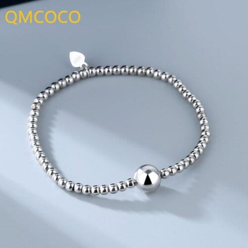 QMCOCO 925 Silver Retro Round Beads Bracelet INS Trend Design Korean Style Woman Smooth Surface Simple Personality Hand Jewelry
