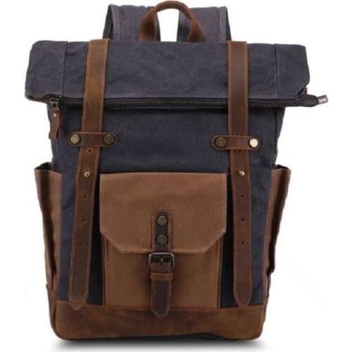 M310 New Vintage Oil Waxed Canvas Leather Backpack Large Capacity Teenager Traveling Waterproof Daypacks 14" Laptops Rucksack