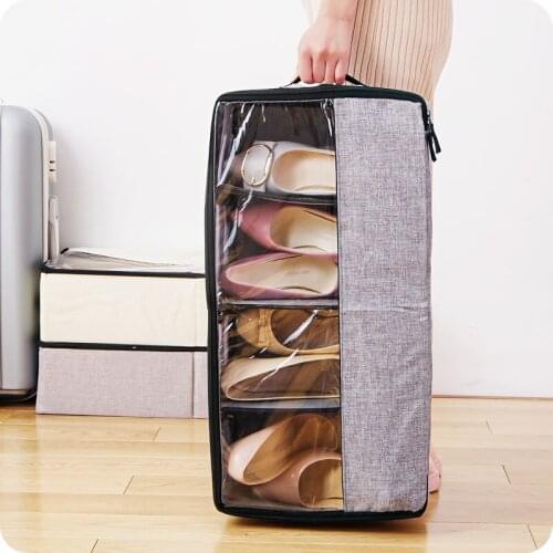 Folding Washable Oxford Shoes Storage Box With Zipper PVC Cover Organizer Boxes For Boots Underwear Socks