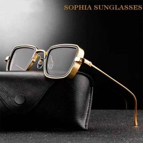 Sophia 2021 New Steampunk Sunglasses Fashion Brand Designer Vintage Retro Classic Square Metal Frame Sun Glasses Men&Women Gafas