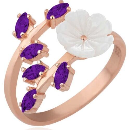 Tevuli 925 Sterling Silver Purple Leaf Spring Flower Ring