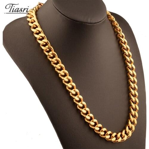 Tiasri 13mm Curb Cuban Link Chain Mens Necklace Bracelet Goth Jewelry Punk Style Collar Choker Stainless Steel Accessories