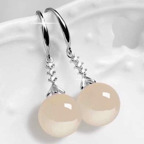 Vintage Female White Pearl Dangle Earrings Charm Gold Silver Color Drop Earrings Dainty Bride Round Wedding Earrings For Women