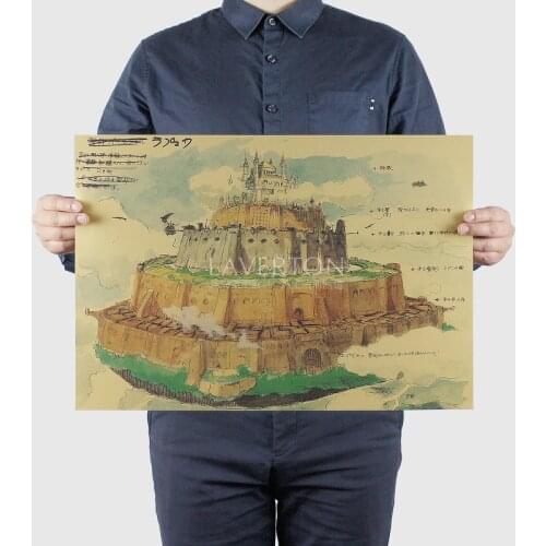 Castle in the Sky Miyazaki Vintage Poster 51.5x36cm Classic Anime Movie Wall Sticker Bar Cafe Home Decoration Painting