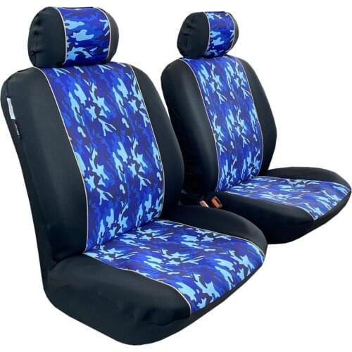 Waterproof Neoprene Seat Cover Front Set, GT Sports Design, Camo Blue/Black