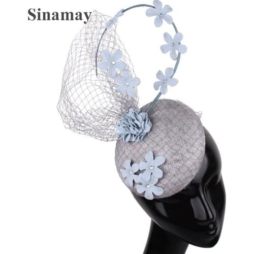 High Quality 4-Layer Sinamay Fascinators Elegant Women Millinery Hats With Floral Veils Headwear Fashion New Bridal Married Caps