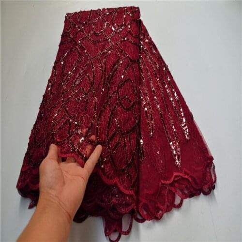 High Quality African Lace Fabric With Sequins Tissu Wedding Dress Fabric French beads Mesh Tulle Lace Materail FLP-1120
