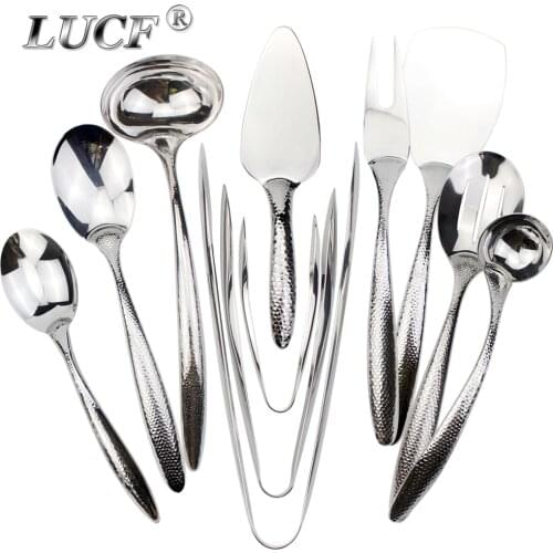 Top Level Textured Cooking Tools Utensil Set Steel 18/8 Best Mirror Polish Ladle/Tong/Serving Spoon/Skimmer/Spatula Kitchenware