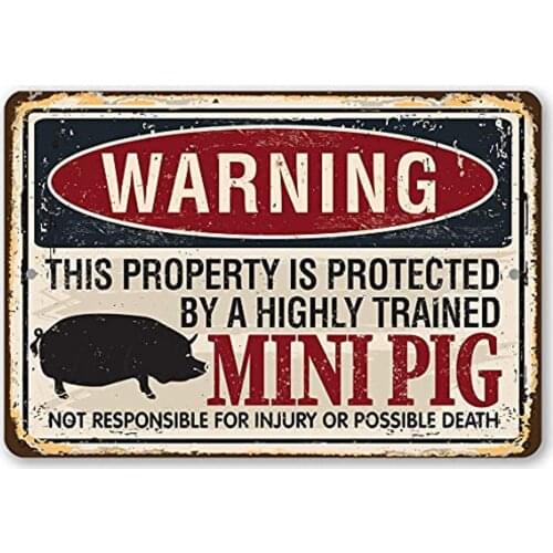 Funny Bathroom Quote Vintage Metal Tin Sign Wall Decor Tin - Metal Sign-Property Protected by Mini Pig-8 x 12