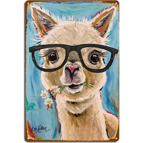 Alpaca With Glasses Metal Signs pub Kitchen create Wall Decor Tin sign Posters
