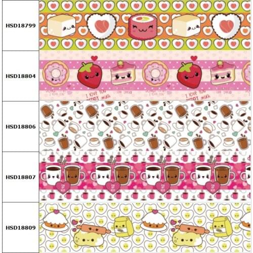 10yard Food Coffee Fruit Cartoon Printed Grosgrain Ribbon Accessory Hairbow Headwear Decoration DIY Wholesale OEM 38MM 75MM