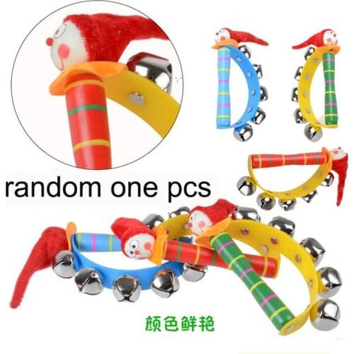 14.5cm Baby High Quality Early Wooden Education Clown Hand Bells Semicircle Colorful Cheap Holding Music Kids Toy