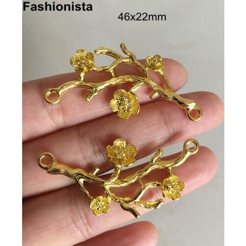 20 pcs - Flower Branch Connectors 46x22mm Wintersweet Branch Metal Link For Jewel Making,Gold/KC Gold/Silver-color -U