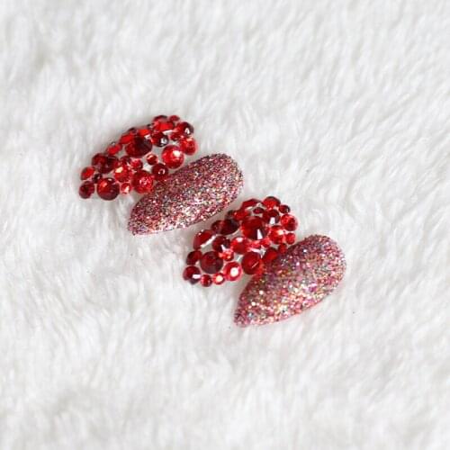 24 beautiful full diamond crystal diamond high heel handmade fake nails Sexy red W84