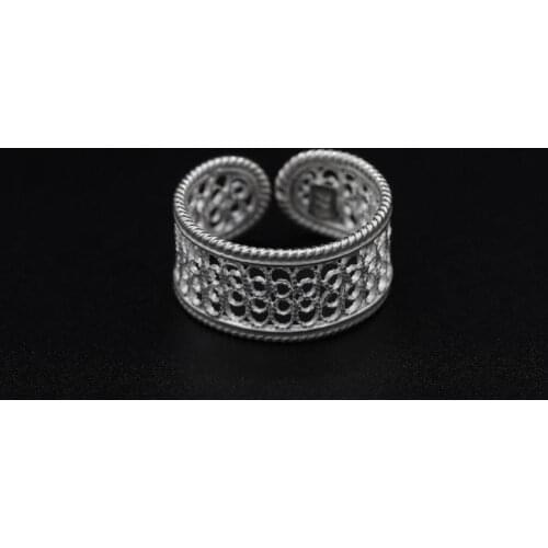 925 Sterling Silver Filigree Ring Inlaid Mardin Assyrian Turkish Special Hoop Adjustable Finger Width Collet Women Jewelry