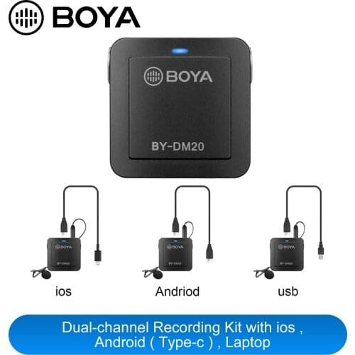 BOYA BY-DM20 Dual Head Detachable Lavalier Lapel Microphone Compatible with Type-C USB Interface MIC Real-time Monitoring