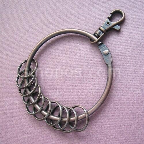 Large Retro Metal Key Chain, split binder multi rings snap hook, hostel library dorm castle butler antique bronze holder vintage