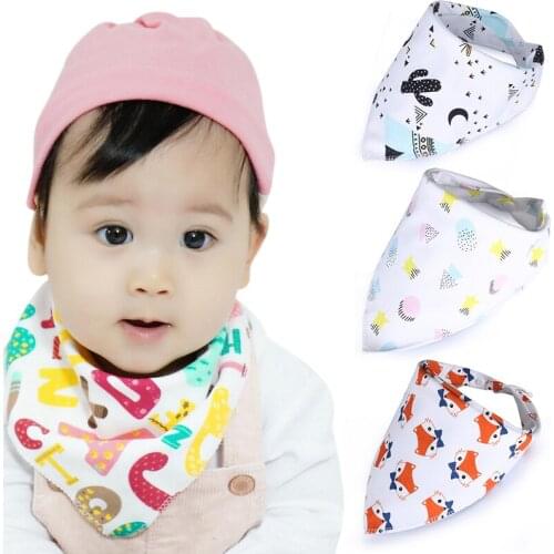 Baby Bibs Cotton Baby Kids Feeding Burp Cloth Cartoon Print Triangle Baby Bibs Towel Double-Sided Bib Baby Feeding Accessories