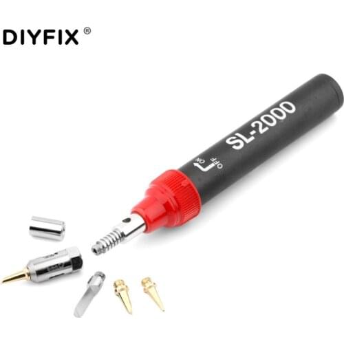 DIYFIX 11ML Gas Soldering Iron Kit Adjustable Temperature Cordless Welding Pen Solder Iron+ 4 Tips Set Burner Butane Blow Torch