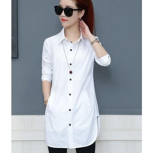 Long Style Women Spring Autumn Chiffon Blouses Shirts Lady Casual Long Sleeve Turn-down Collar Blusas Tops DD1703