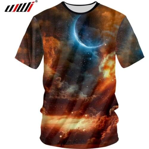 UJWI New Arrivals Men 3d T-shirt Digital Print Moon Night Space Galaxy Tshirts Quick Dry Summer Tops Short Sleeve Crewneck Tees