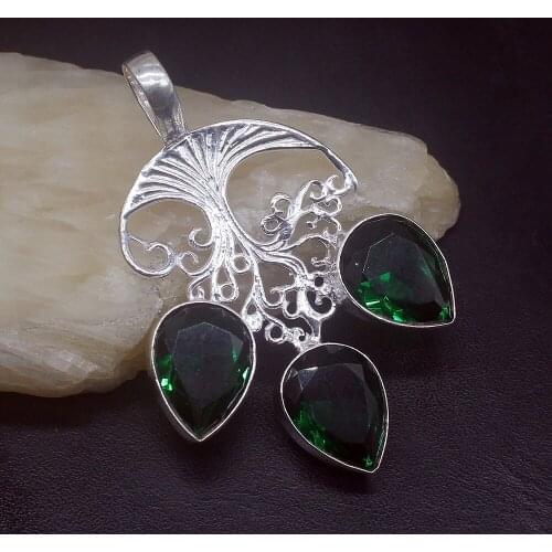 Gemstonefactory Jewelry Big Promotion 925 Silver Dashing Teardrop Green Topaz Shiny Women Ladies Gifts Necklace Pendant 1161