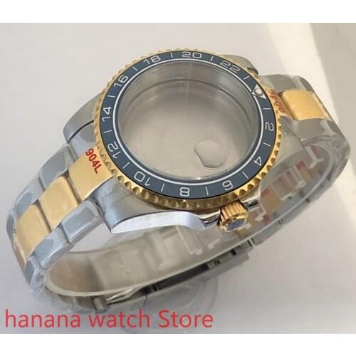 Sealed back cover 904L stainless steel gold strap bracelet with 40mm sapphire glass ETA NH36 MH35 cases.Bezel Drak blue