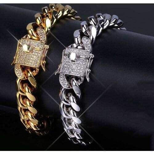 Hiphop Iced Out Curb Cuban Gold for Mens silver Chain bracelets and bracelets woman Fantastic Wristlet Rhinestones Bangle