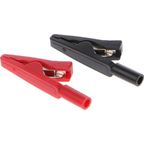 2 Pcs Insulated Alligator Clip 2mm Banana Female Adapter Meter Test Probe Black Red 37MB