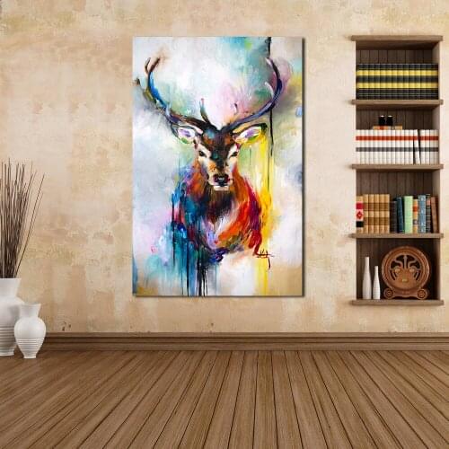 JQHYART Wall Art Colorful Deer Wall Pictures for Living Room Oil Painting Posters and Prints Canvas Art Home Decor No Frame