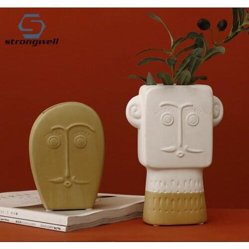 Strongwell Nordic Indigenous Face Ceramic Vase Art Ornaments Flower Vase Home Decoration Living Room Wedding Birthday Gift