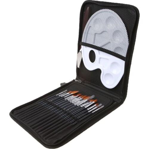 18pcs/Set Paint Brush Wooden Acrylic Painting Palette Gouache Cosmetic Art Kit Drawing Pens