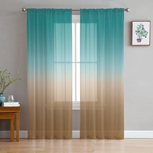 Brown Cyan Turquoise Gradient Sheer Curtains for Living Room Modern Voile Curtain Bedroom Tulle Curtains Window Drapes Decor