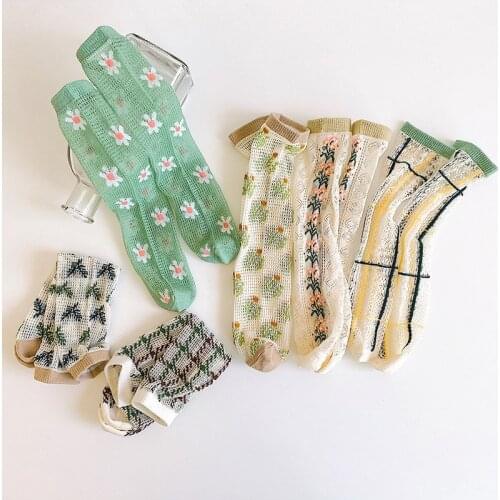 Summer Baby Kids Cute Plaid Floral Hollow Out Socks Toddler Boys Girls Knee High Long Sock Mesh Breathable Girl Princess Socken