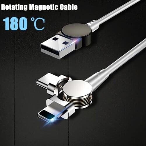 1M 2.4A USB Magnetic Cable 180 Free Rotation Fast Charging & Data Transfer Cable For IPhone Type C Micro USB Charge Ports Phones