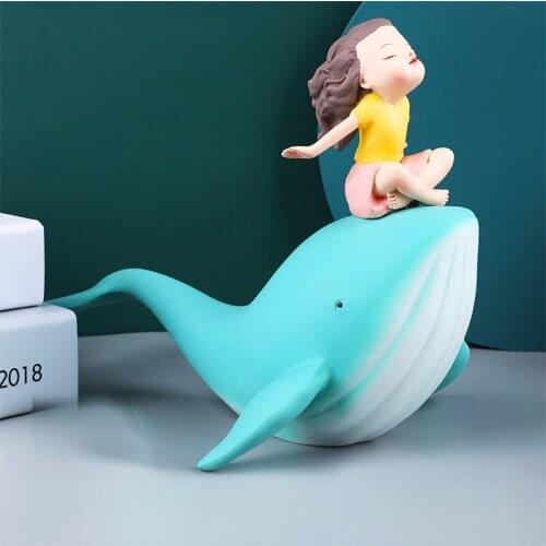 Cute Creative Girl Whale Fairy Tales Artificial Ornament Resin Figurine Home Office Desktop Decoration Art Crafts Sculpture