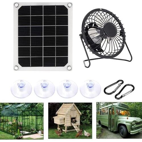 10W5V 4 inch Mini Solar Panel Powered Ventilator Fan Portable Greenhouse Solar Exhaust Fan for Office Outdoor Dog Chicken House